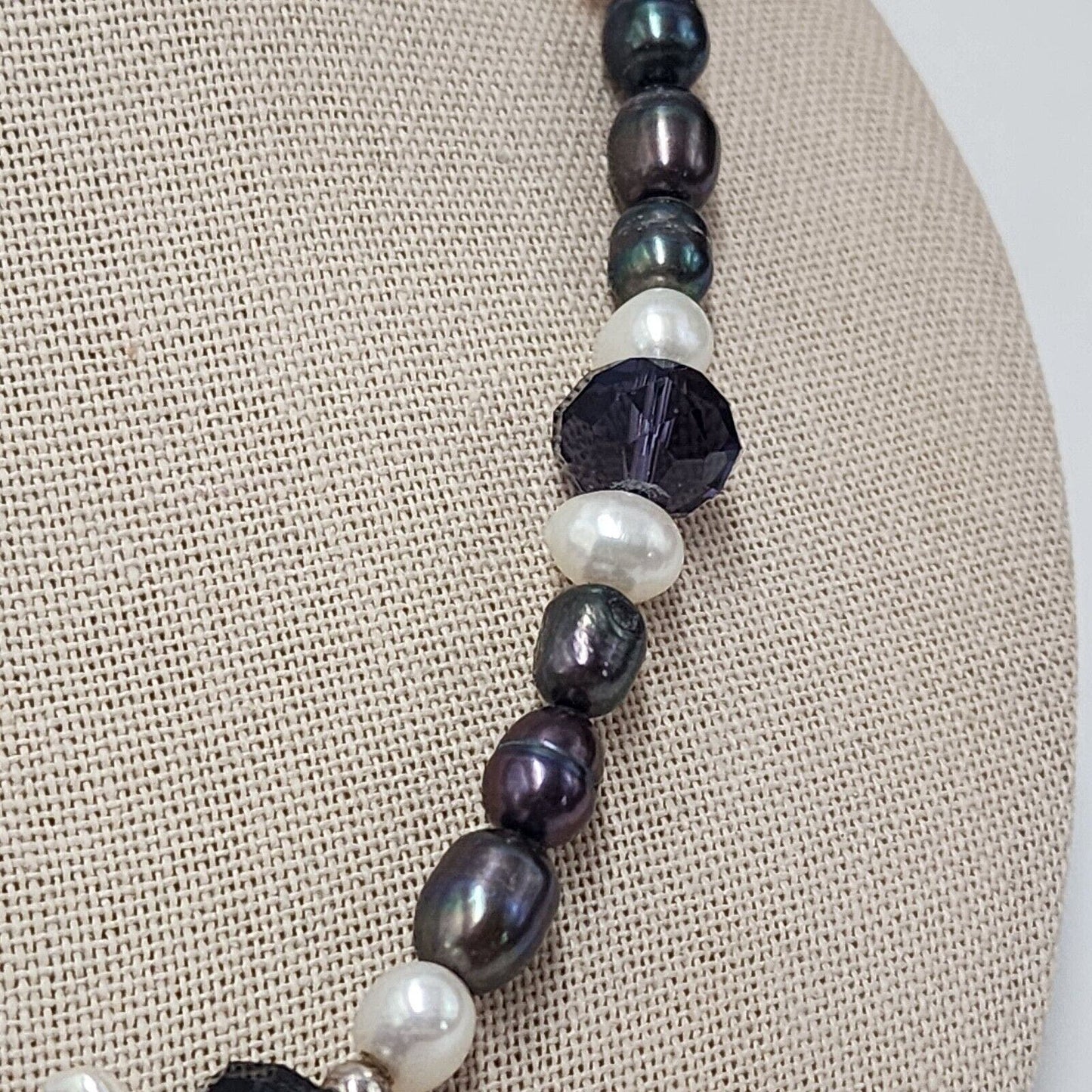 Artisan Peacock Pearl Beaded Necklace Cross Pendent Violet Charoite Lepidolite