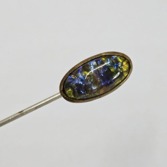 Vintage 10k Art Deco Glass Dragons Breath/Glass Jelly Opal Stick Pin