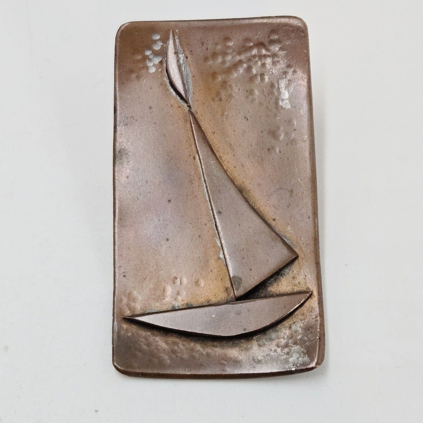 Vintage Arts and Crafts Era Primitive Sailboat Copper Handmade Artisan Brooch