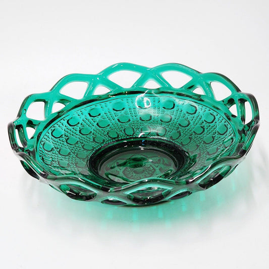 Vintage Imperial Glass Stiegel Emerald Green Glass Reticulated Edge Bowl 6"