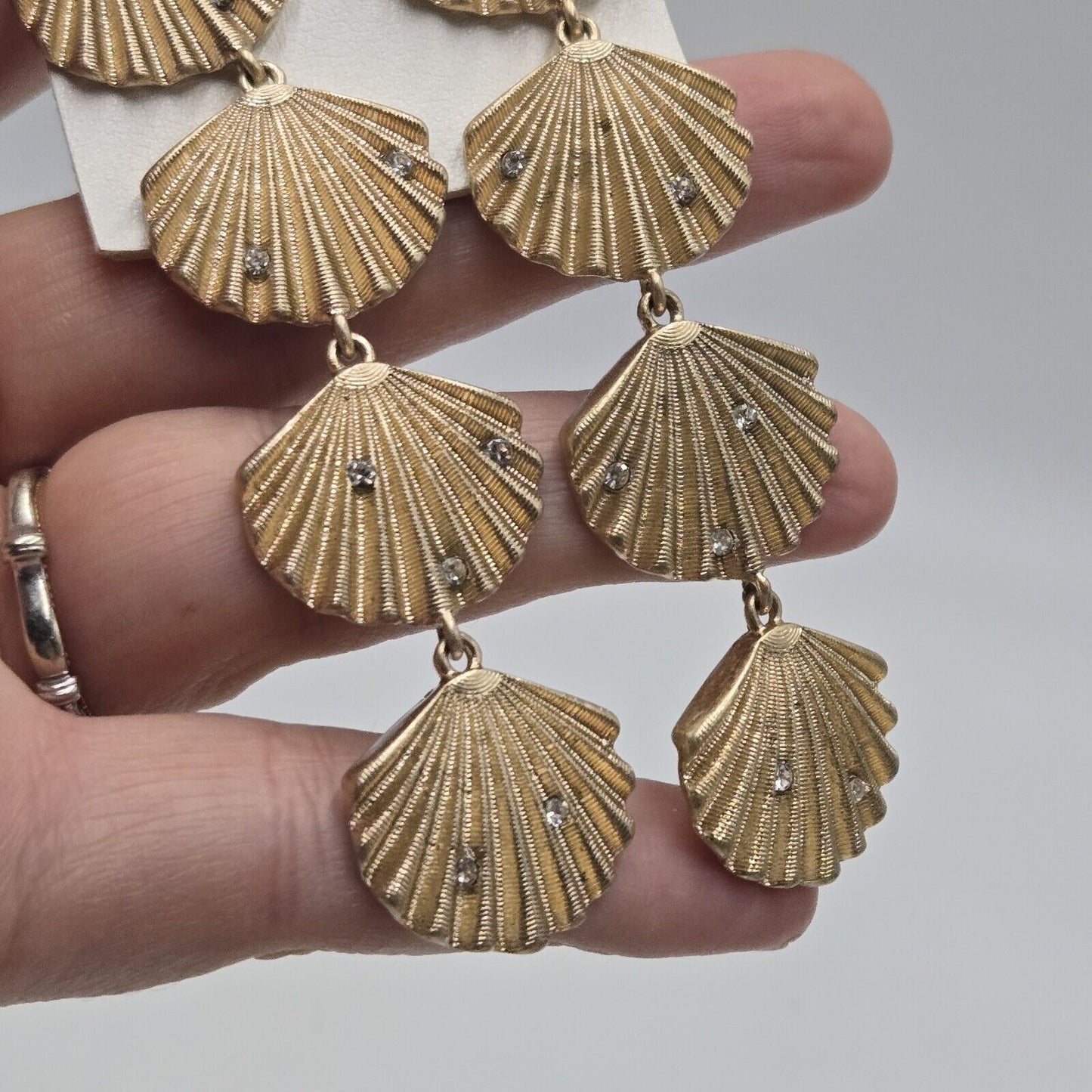 Madewell Seashell Long Drop Dangle Earrings Gold Plated Brass Beachy Vacation