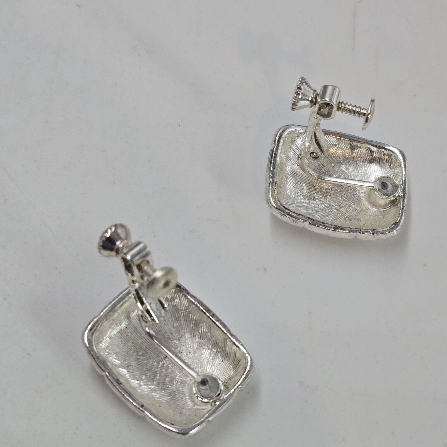 Vintage Napier Silver Tone Metal Puffy Rectangle Clip On Earrings Classy