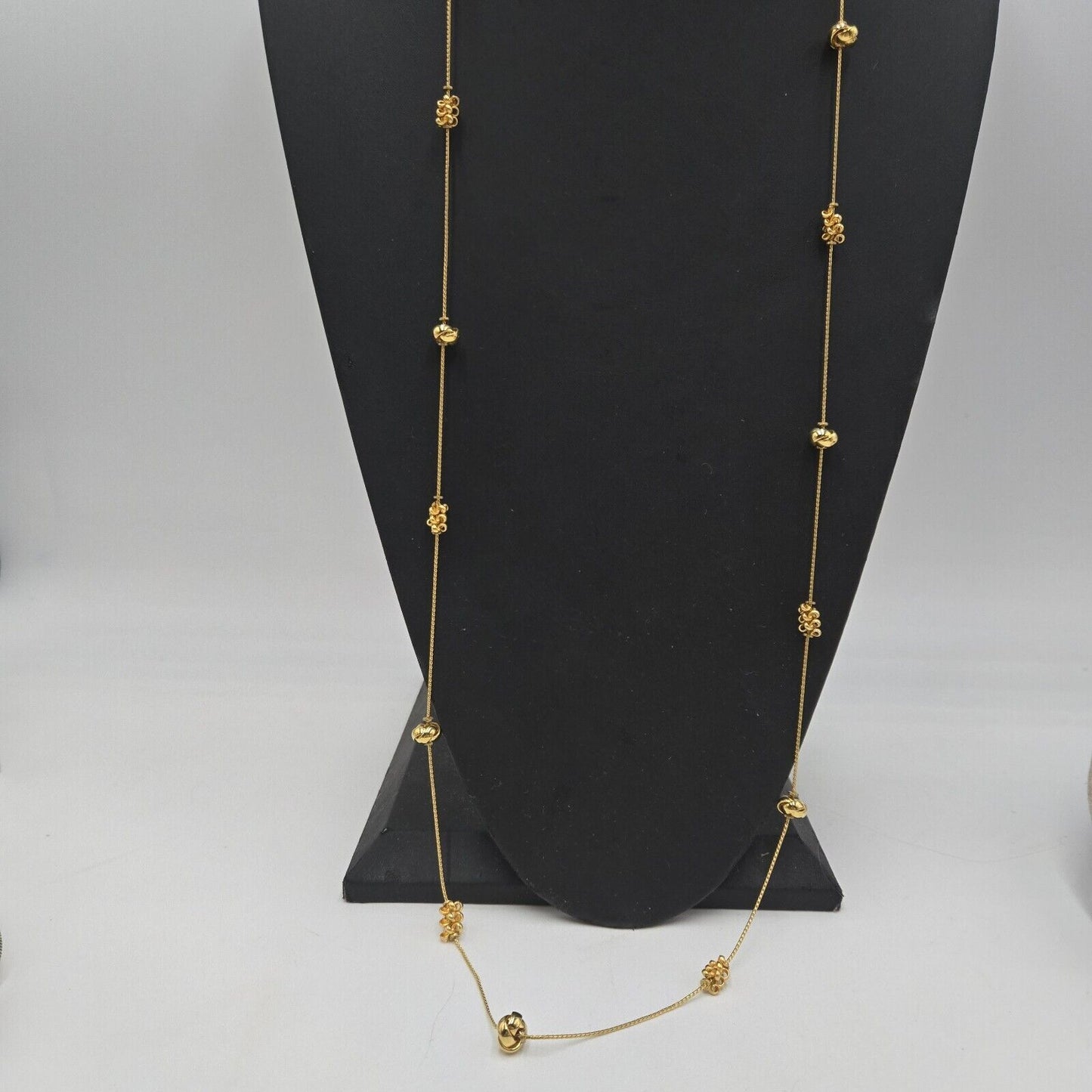 Vintage Anne Klein Mate Gold Plated Knotted Stations Necklace 44" Long Classic