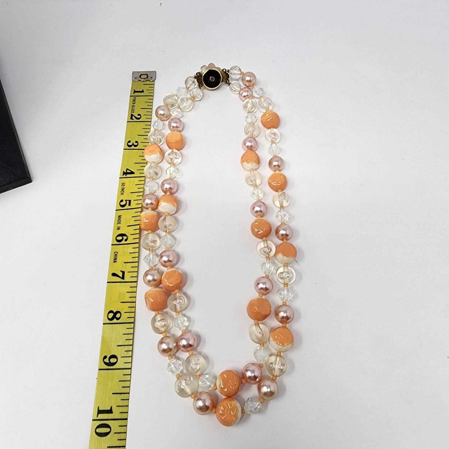 Vintage Glamor 50's 60's Box Clasp Swirl Peach Bead Plastic Faux Pearl Necklace