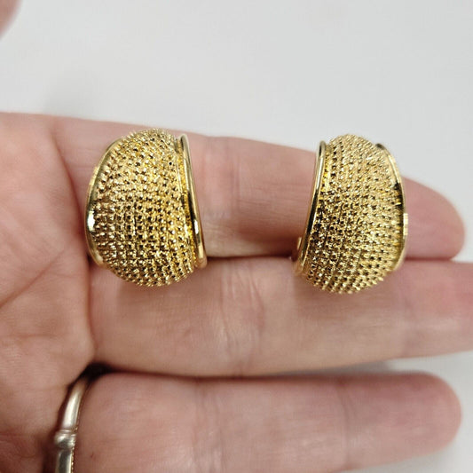 Vintage Gold Tone Woven Half Hoops Clip On Earrings Textured Chic Classic