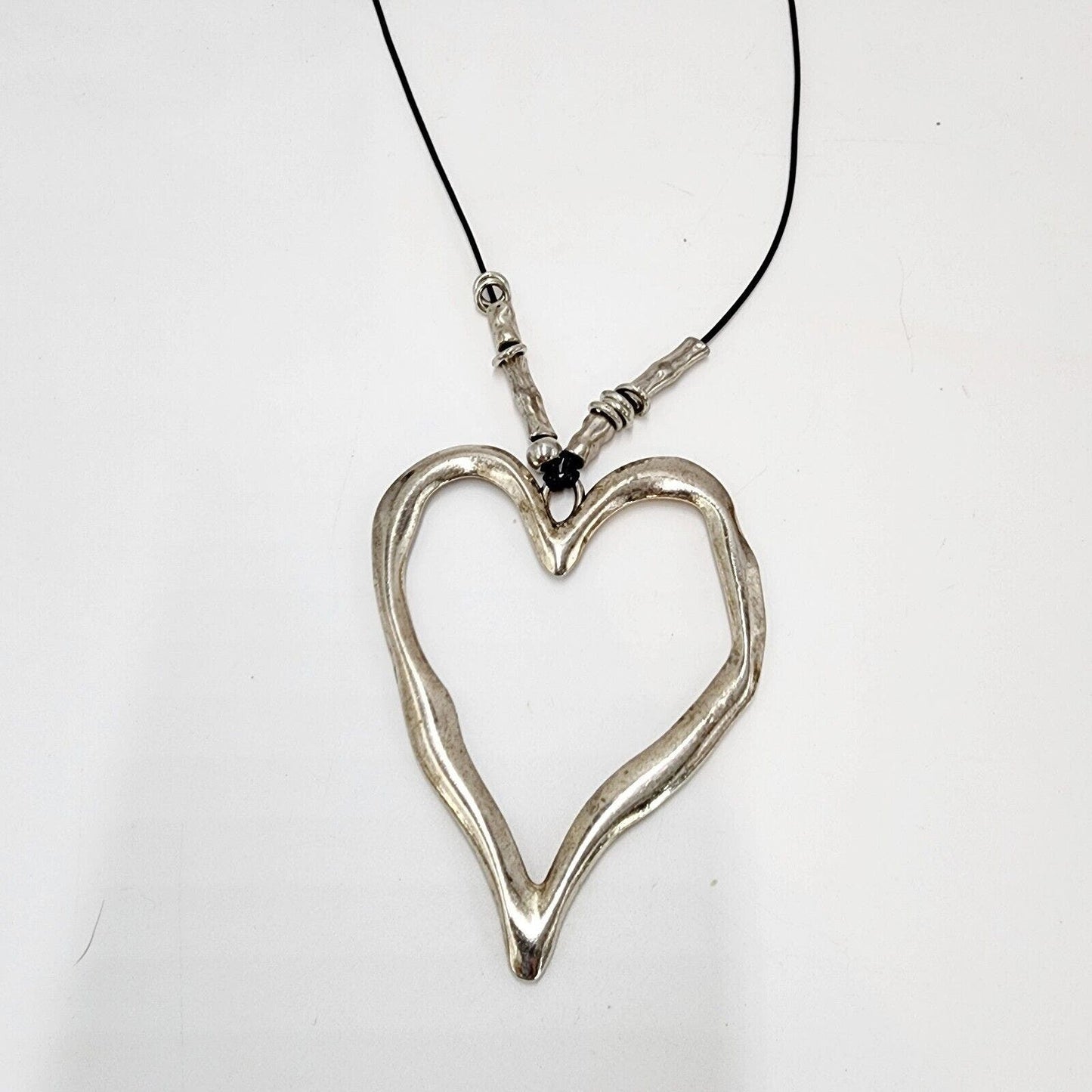 Large Abstract Heart Freeform Pendant Oversized Necklace Lagenlook Boho 20"