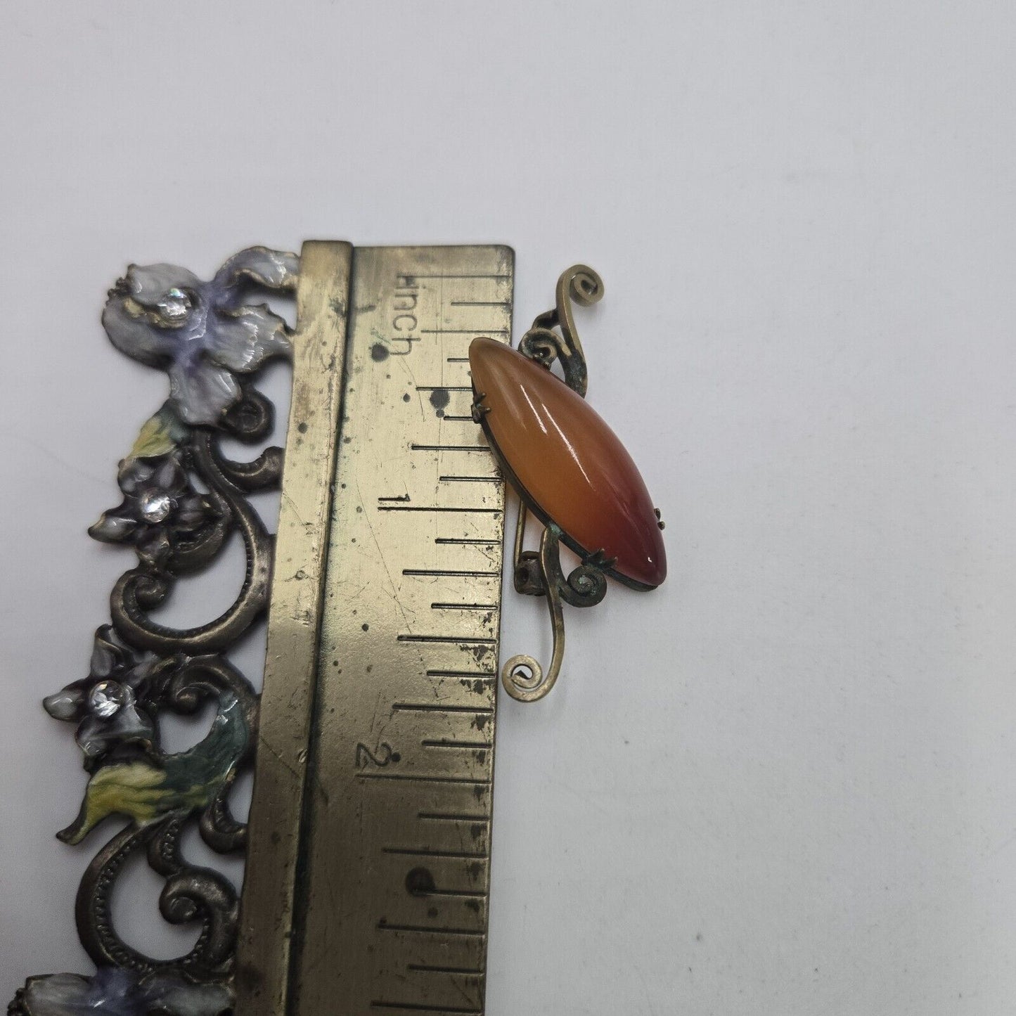 Vintage Antique Victorian Carnelian Brass Scrolling Old C Clasp Brooch Pin