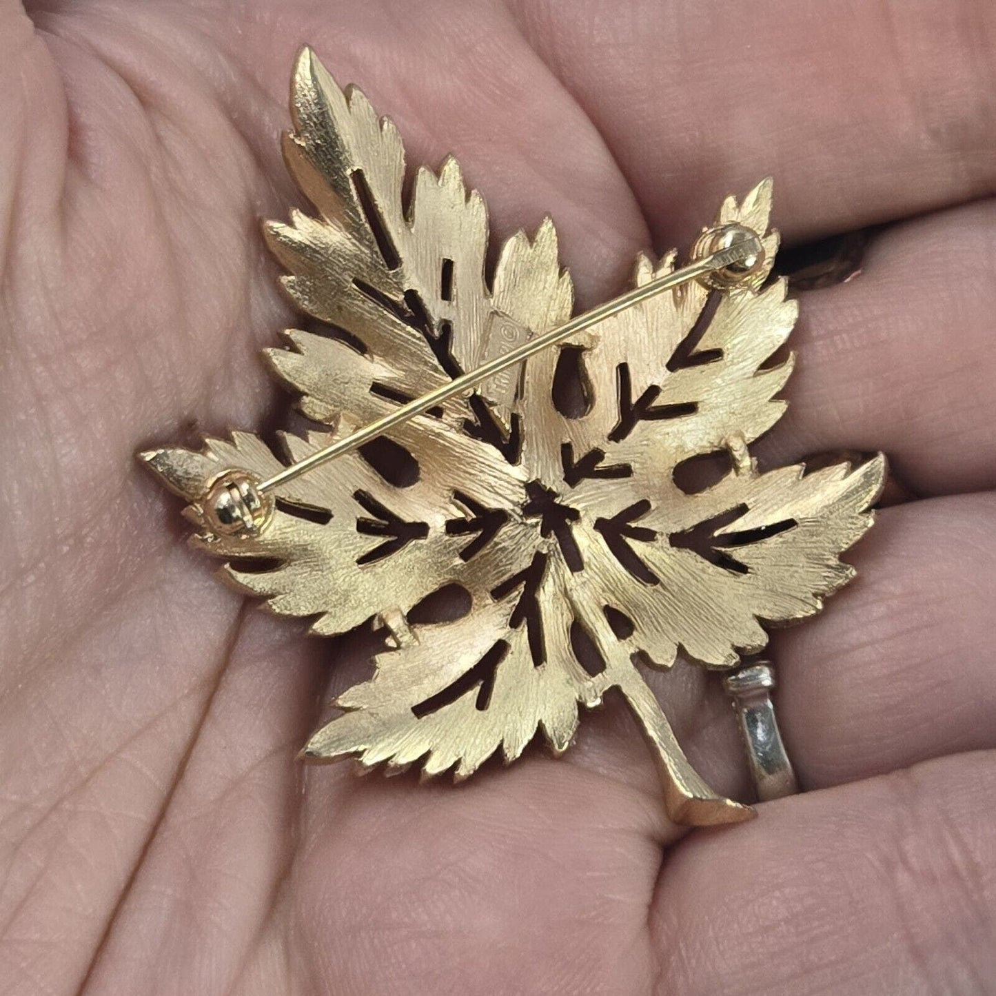 Vintage Crown Trifari Gold Tone Grape Maple Leaf Brushed Pin Brooch 1960s