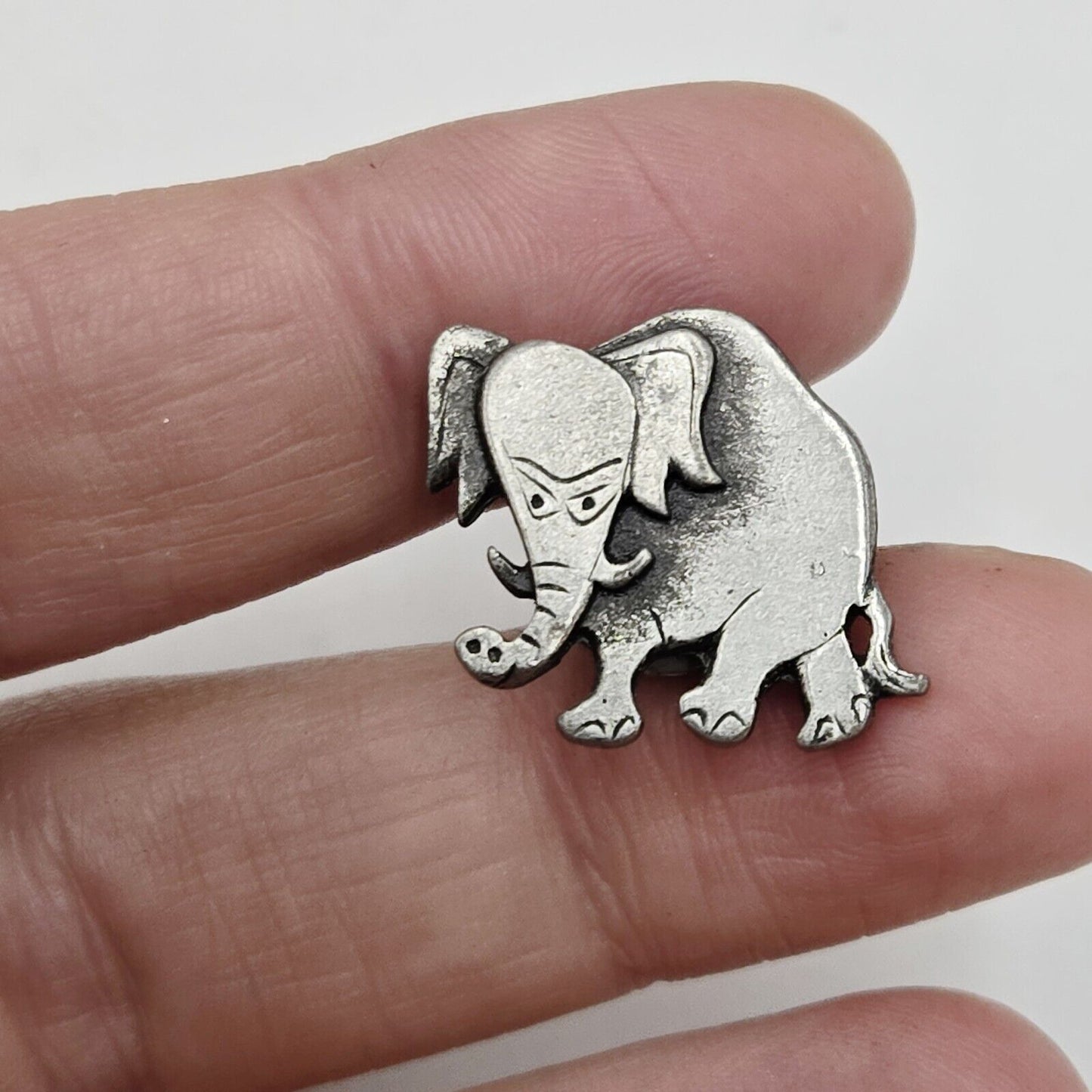 Vintage Signed Metzke Pewter Elephant Brooch / Pin Funny Angry Zoo Mid Century