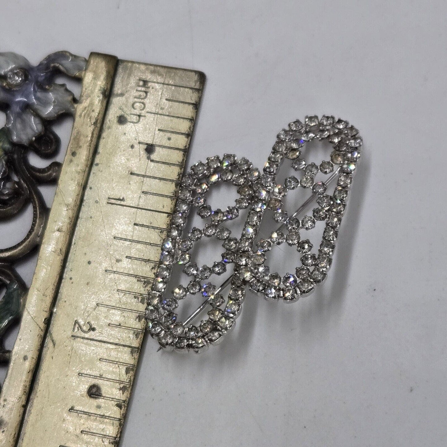 Vintage Unique Kramer New York Clear Crystal Rhinestone Brooch Pin Art Deco