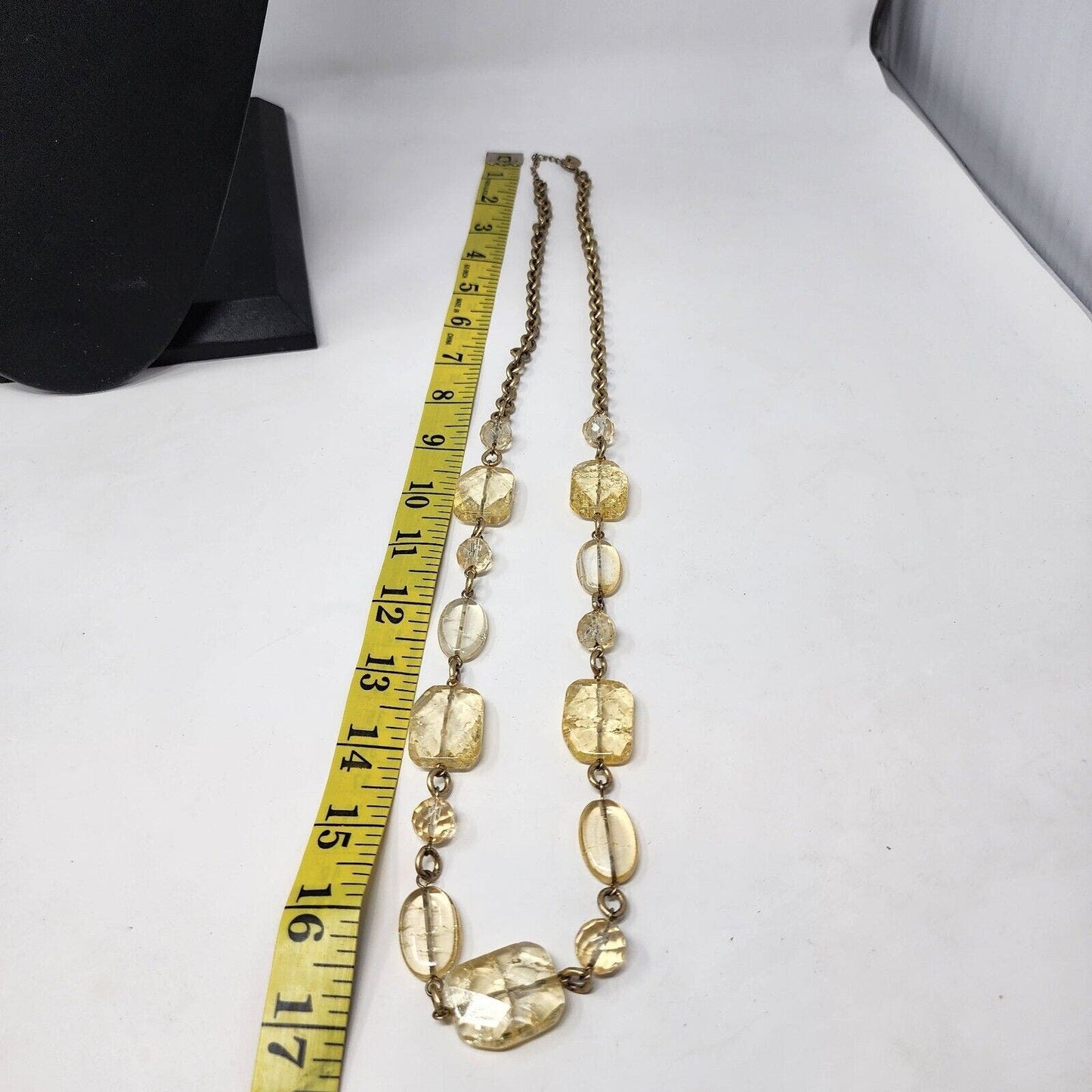 Talbots Yellow Citrine Color Crackled Glass Bead Statement Necklace Retro 34"