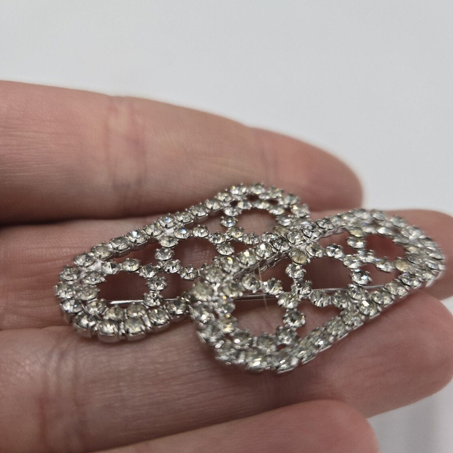 Vintage Unique Kramer New York Clear Crystal Rhinestone Brooch Pin Art Deco