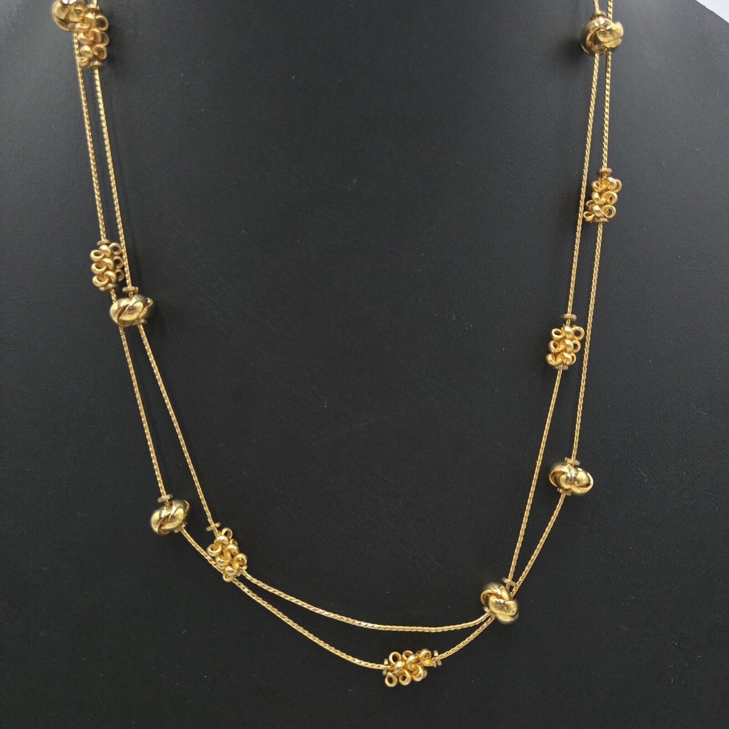 Vintage Anne Klein Mate Gold Plated Knotted Stations Necklace 44" Long Classic