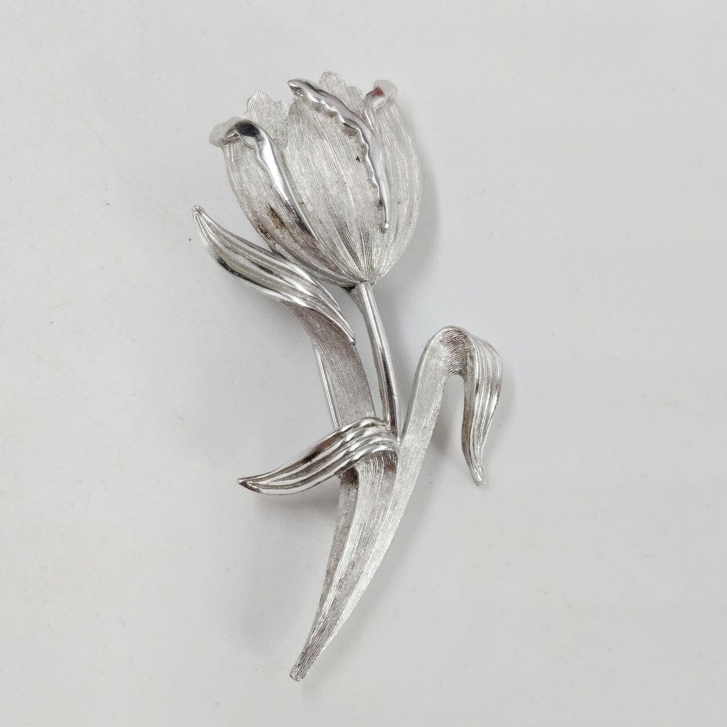 Vintage Crown Trifari Brooch Flower Lily Tulip 1950s Philippe Signet Silver Tone