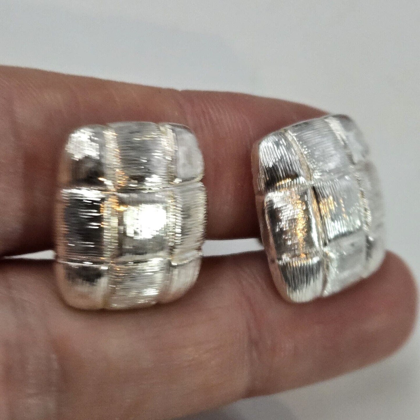 Vintage Napier Silver Tone Metal Puffy Rectangle Clip On Earrings Classy