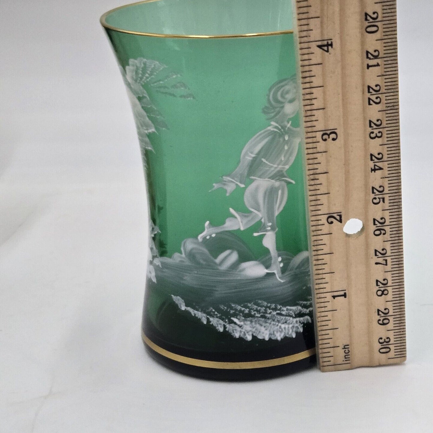 Vintage Antique Mary Gregory Green Glass Vase 4” Tall Cup West Germany