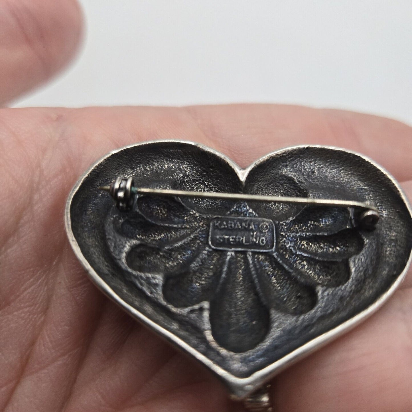 Vintage Kabana Sterling Silver Art Nouveau Style Heart Brooch