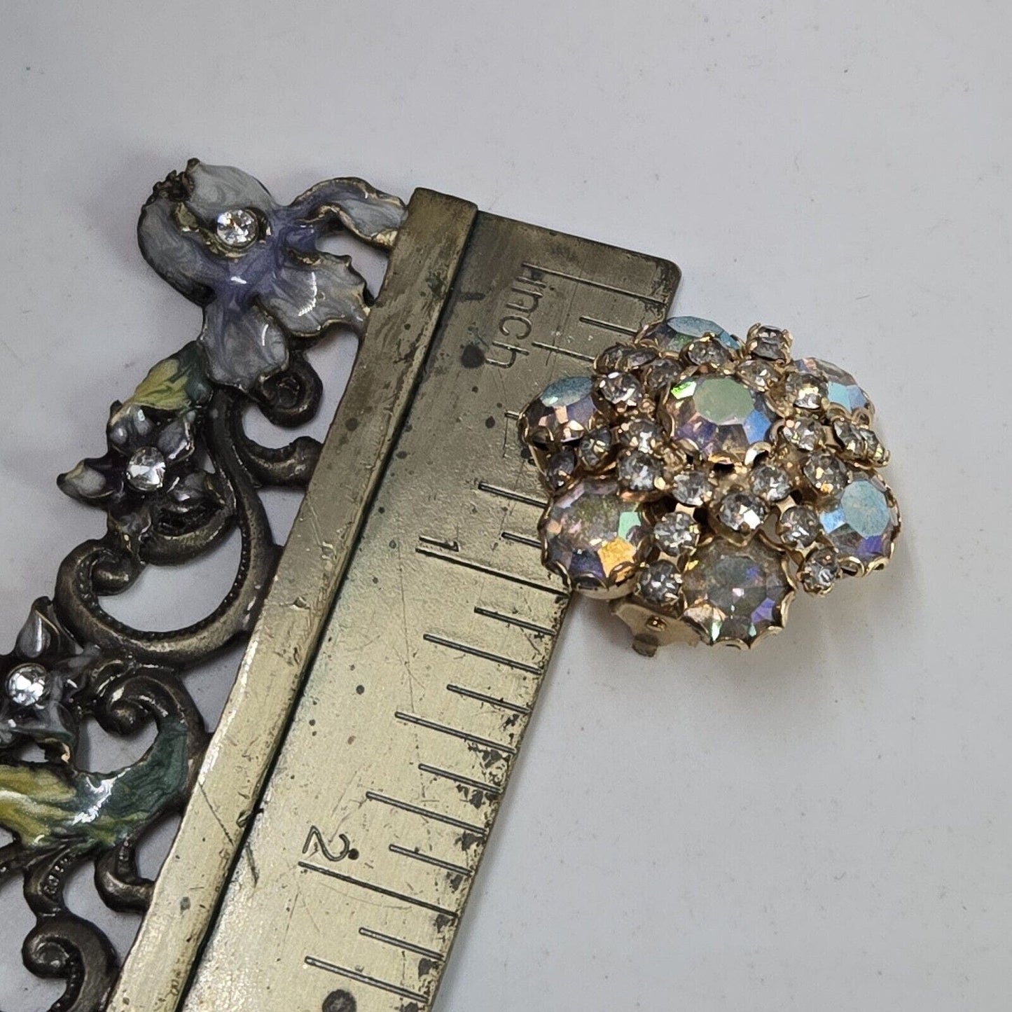 Vintage Weiss N. Y. Large Sparkling AB Rhinestones Round Clip On Earrings Bling