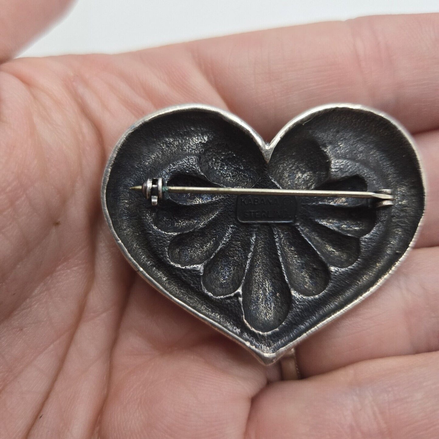 Vintage Kabana Sterling Silver Art Nouveau Style Heart Brooch