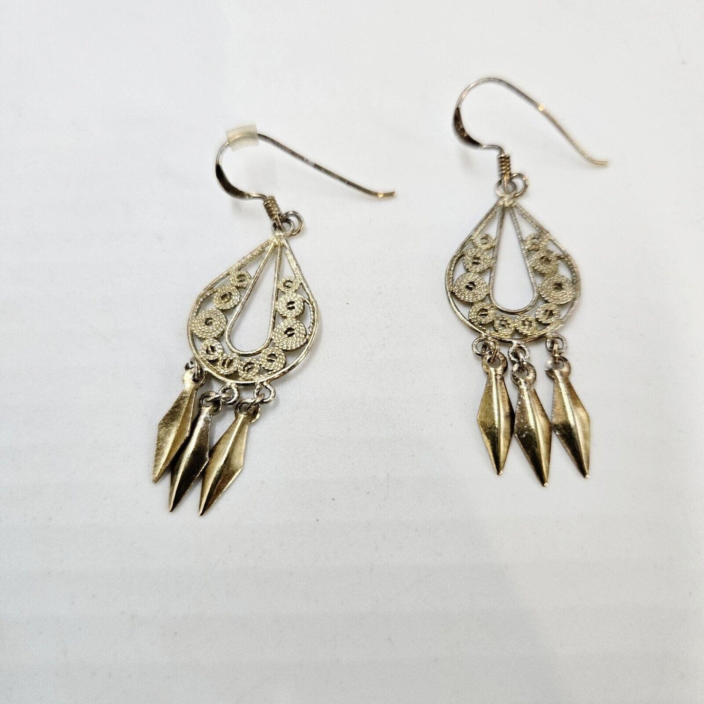 Boho Sterling Silver 925 Vermeil Byzantine Stule Dangle Drop Earrings Gold Tone