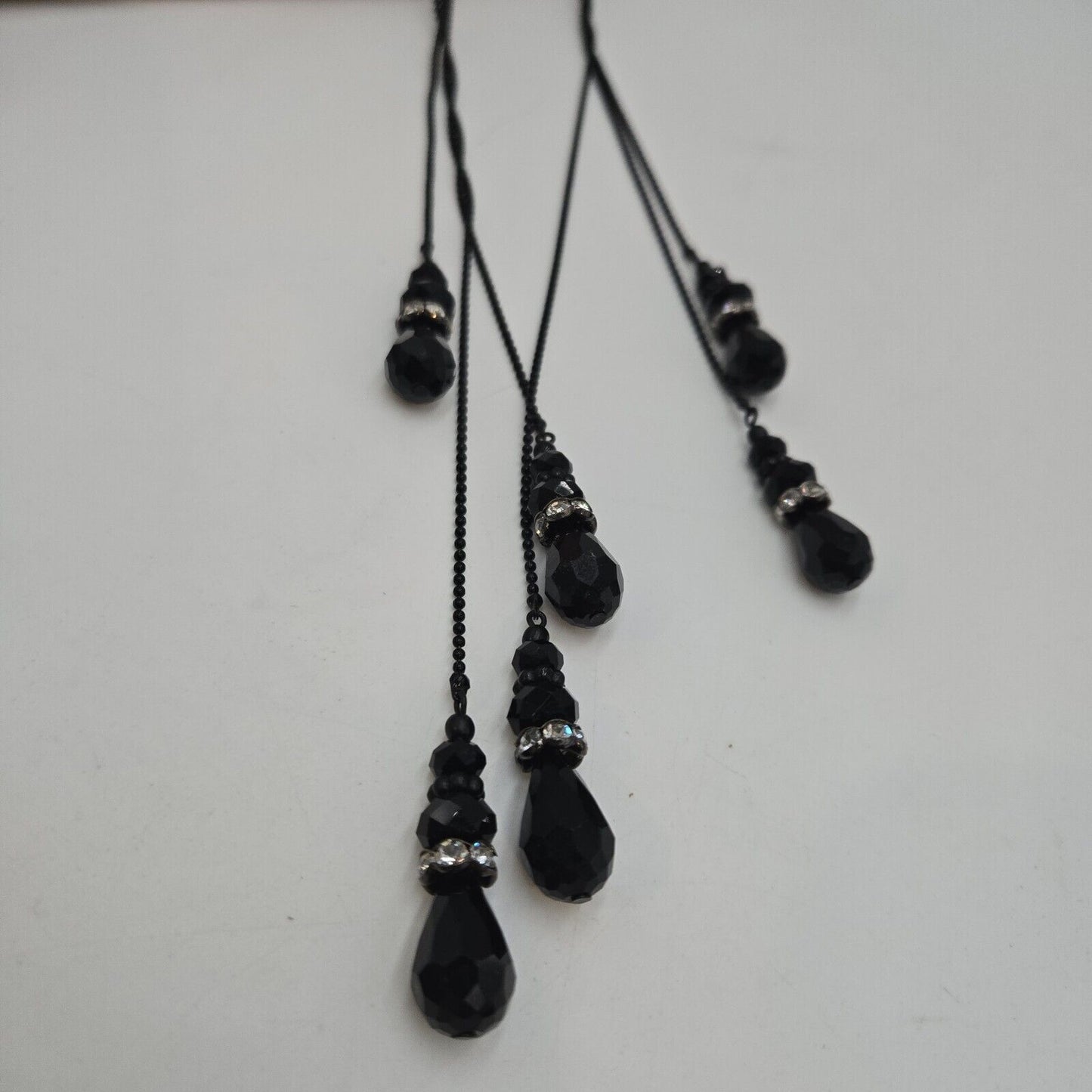 Vintage Extra Long 10" Crystal Black Glass Bead Dangle Pierced Earrings Unique