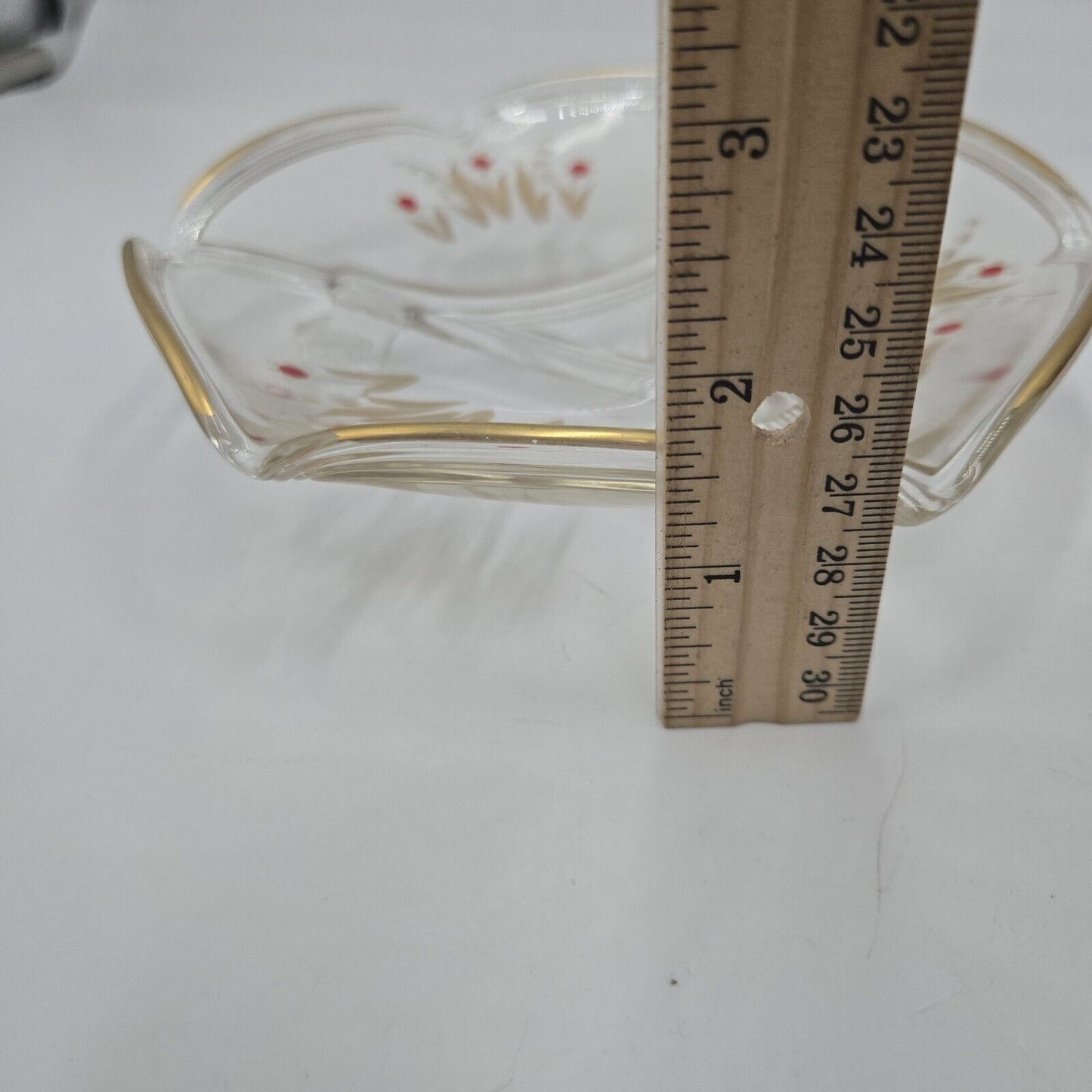 Vintage Depression Glass Bon-Bon Dish With Gold Rim Enamel Lily Of Valley Flower