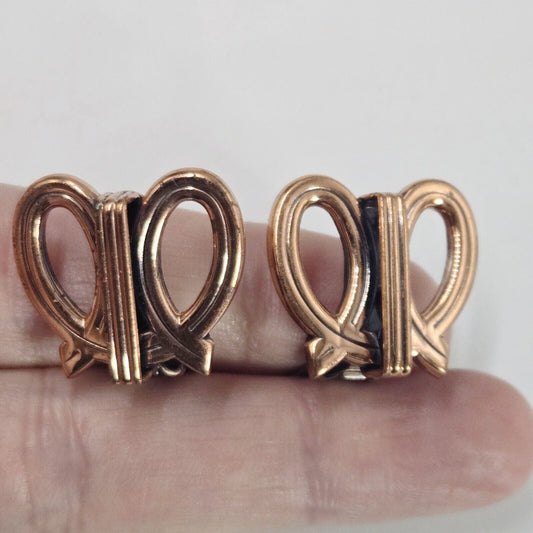 Vintage Renoir Copper Earrings Clip On Sculpture MCM Open Infinity Pretzle