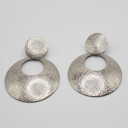 HSN Stately Steel Textured Bold Circle Drop Earrings $59 Silver Tone Dangle