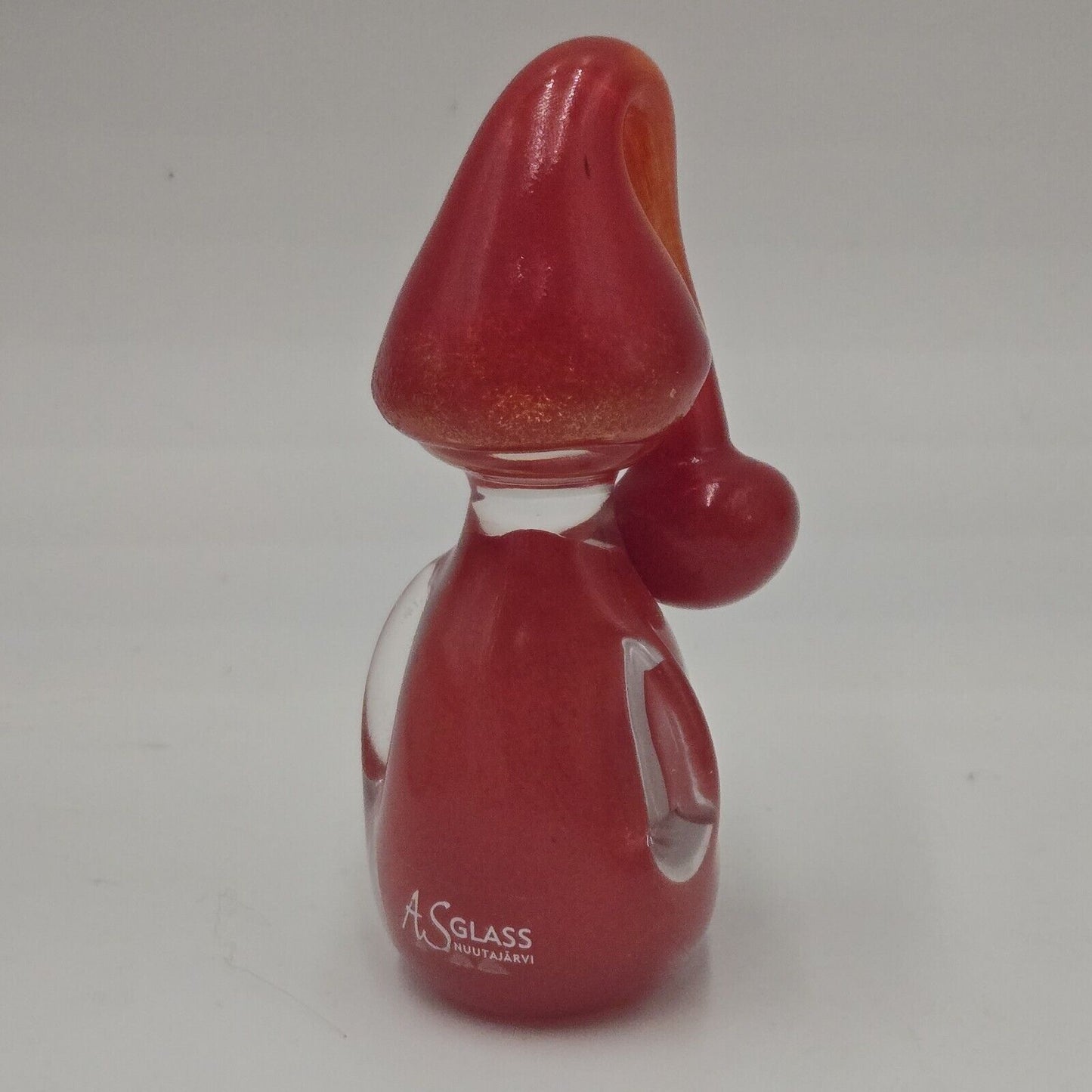 AS Glass Nuutajarvi Hand Blown Gnome Figurine Red Paperweight Finnish Finland