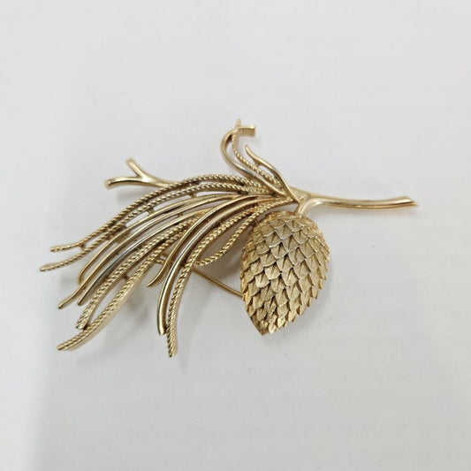 Alfred Phillipe 'Egrets' 1950's 3D Trifari Crown Goldtone Acorn Pinecorn Brooch