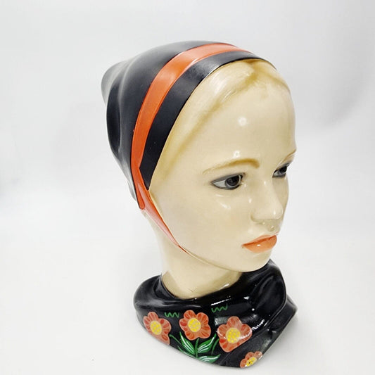 Vintage Marwal Dutch Scandinavian MCM Chalkware Plaster Girl Head Bust 8.5" Tall