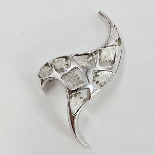 Vintage Crown Trifari Atomic MCM Unique Brooch Abstract Pointed Silver Tone