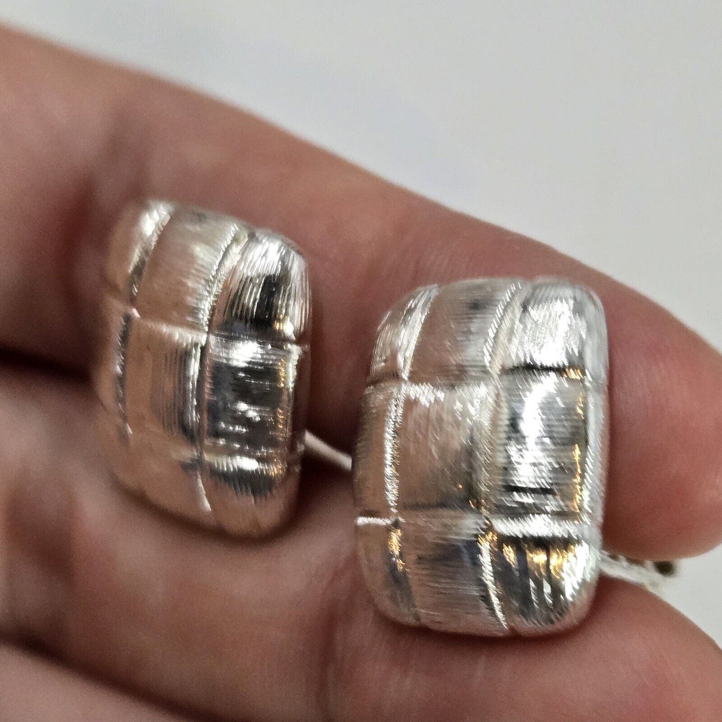 Vintage Napier Silver Tone Metal Puffy Rectangle Clip On Earrings Classy