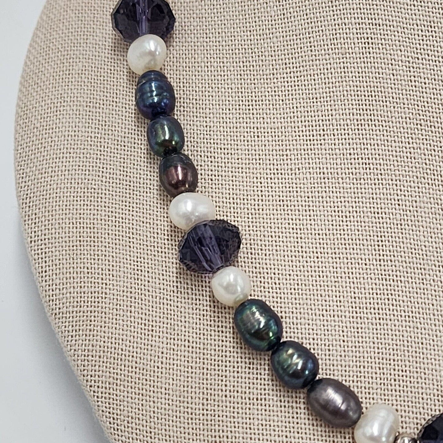 Artisan Peacock Pearl Beaded Necklace Cross Pendent Violet Charoite Lepidolite