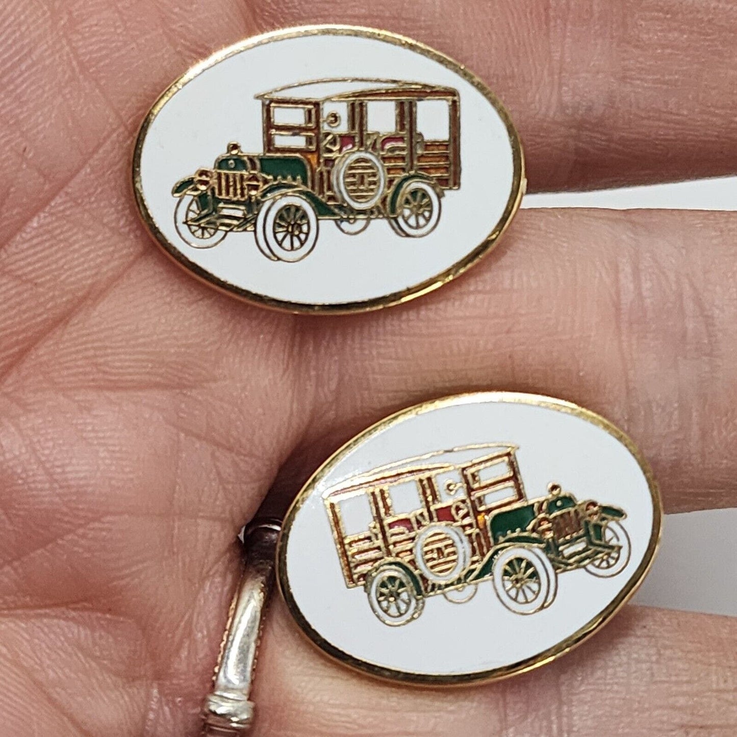 Vintage 1970s Avon Antique Car Cufflinks Enamel Gold Model T Auto