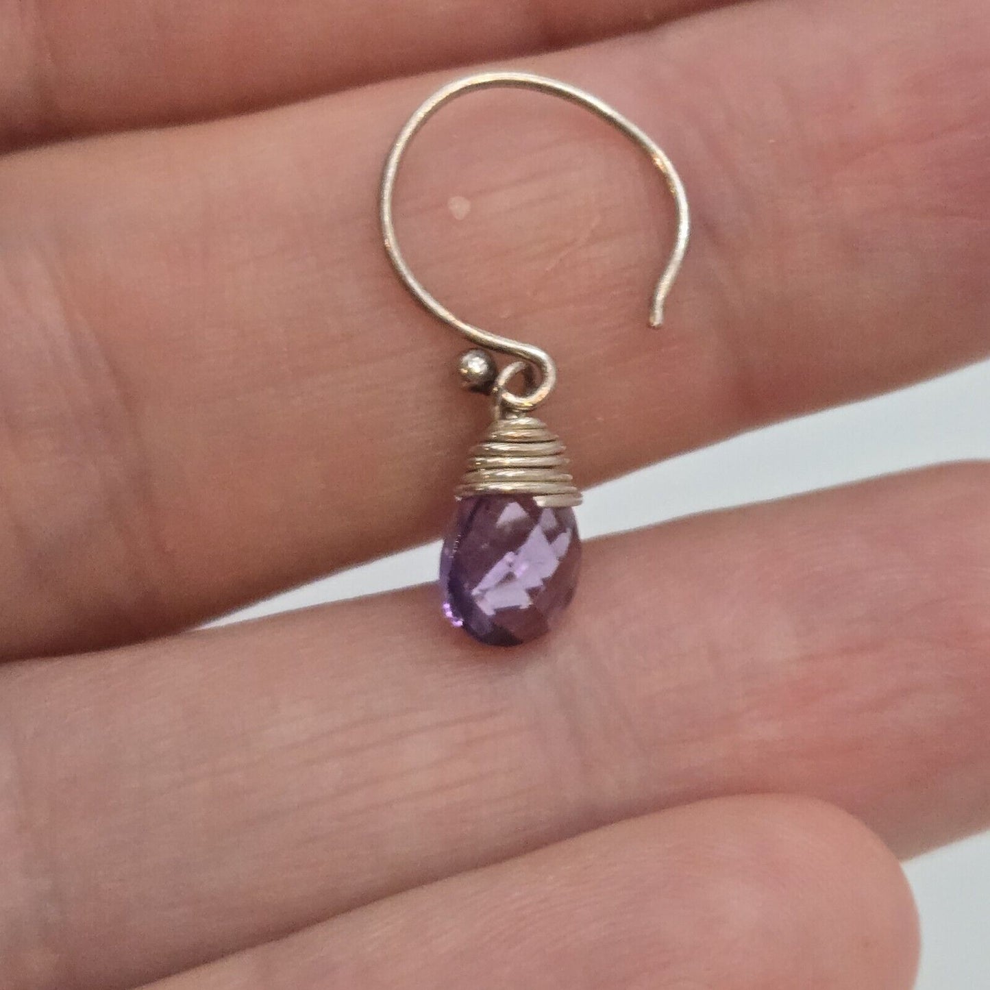 Purple Faceted Amethyst Earrings 925 Sterling Silver Hoop Dangle Handmade