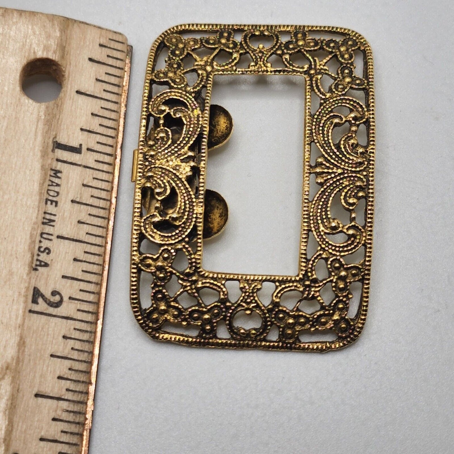 Vintage MUSI Gold Tone Victorian Style Ornate Filigree Buckle Dress Scarf Clip