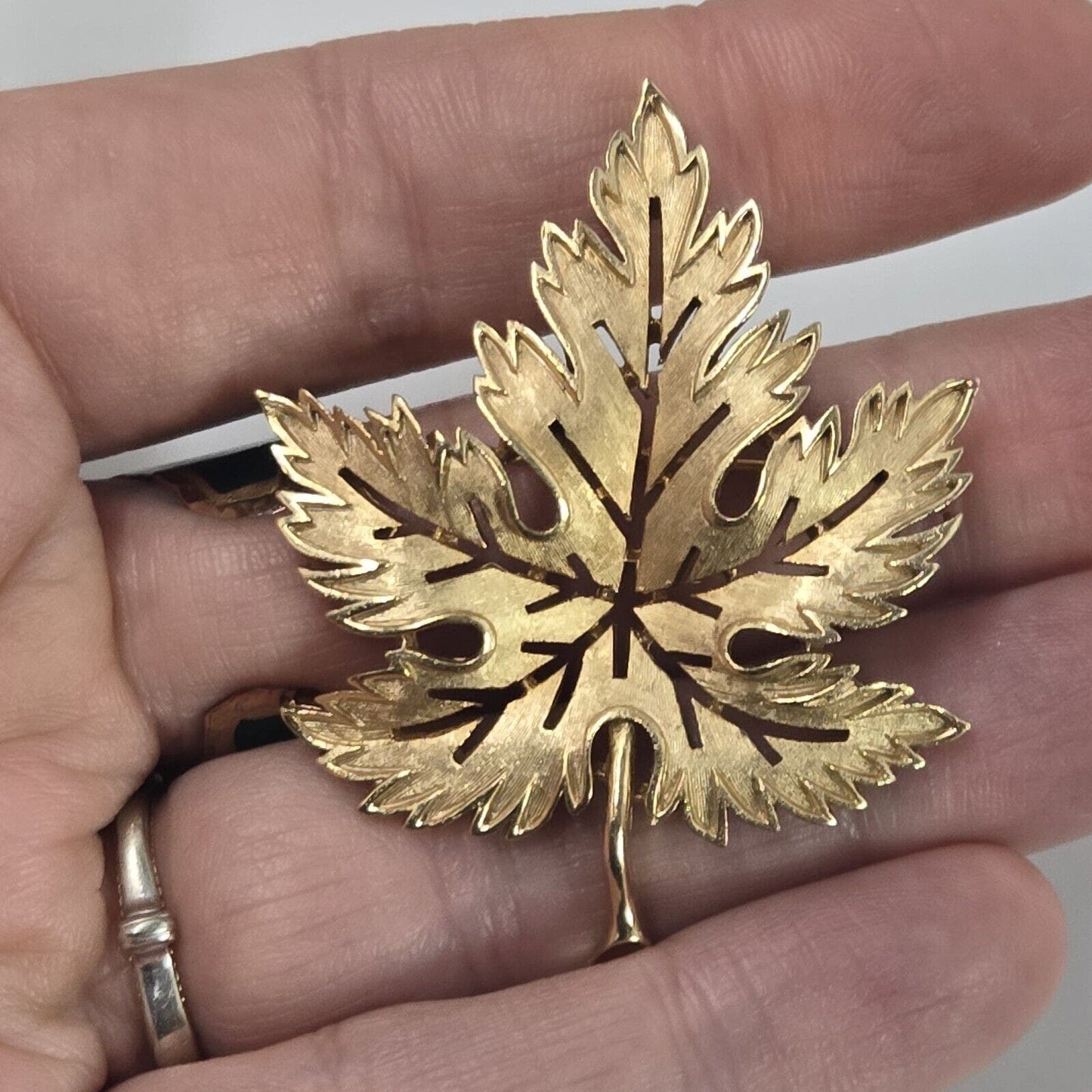 Vintage Crown Trifari Gold Tone Grape Maple Leaf Brushed Pin Brooch 1960s