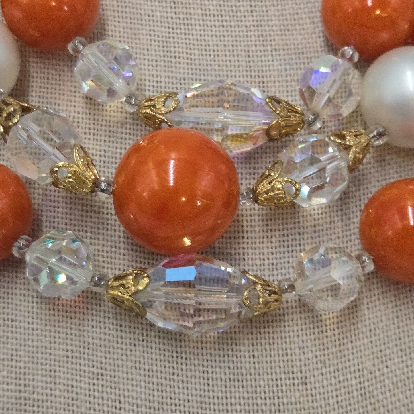 Vintage Orange Acrylic AB Glass Melon Multi Strand Choker Necklace Statement 17"