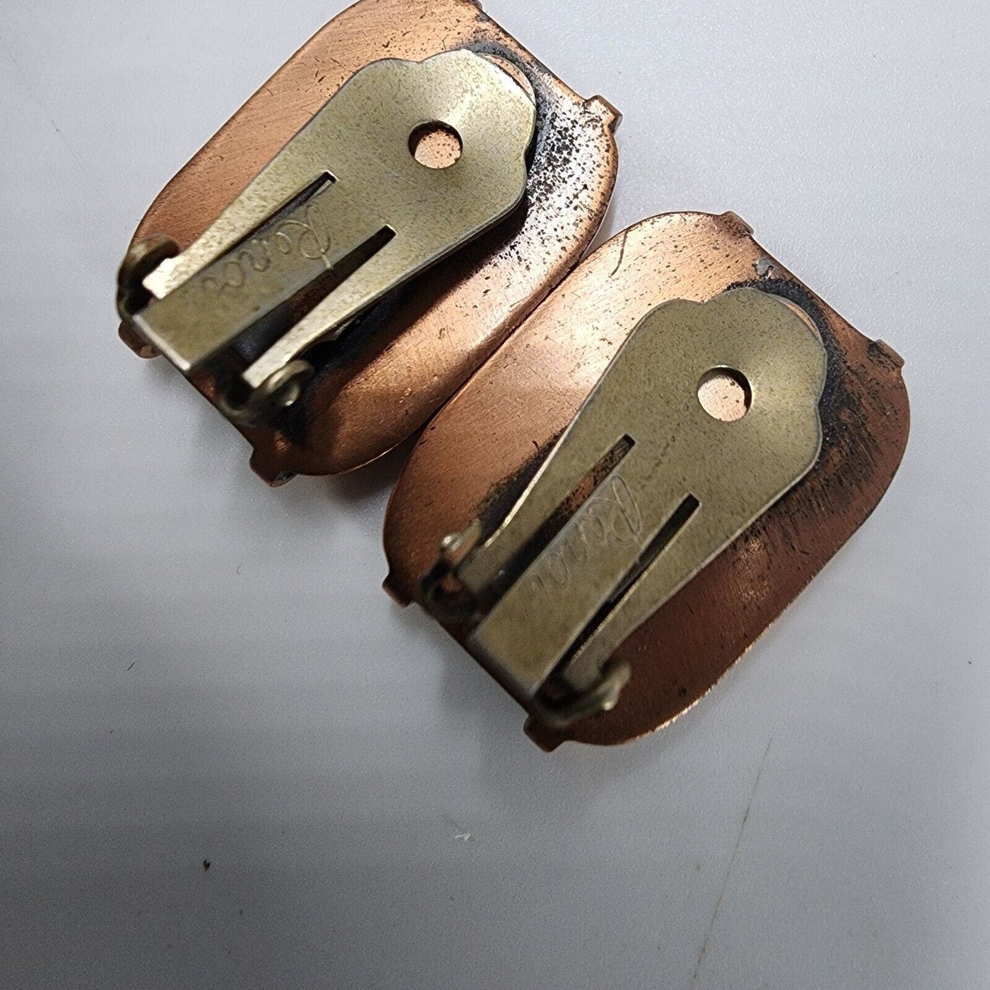 Vintage 1950s Renoir MCM "Espana" Solid Copper Clip On Earrings Square Shape