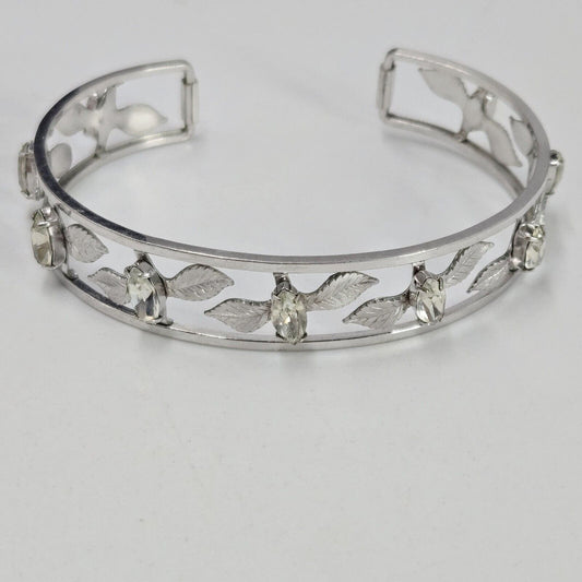 KREMENTZ Vintage 1950-1960 Silvertone & Rhinestone Designer Cuff Bracelet 7''