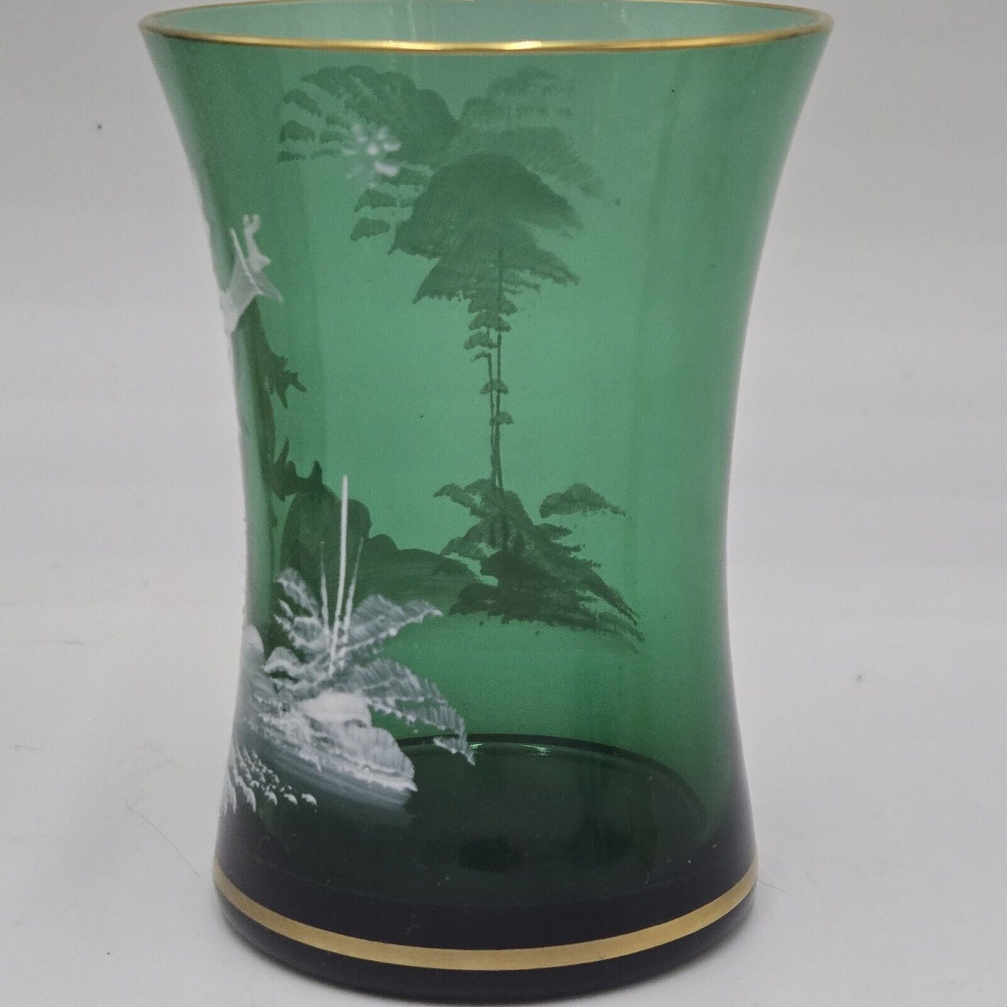 Vintage Antique Mary Gregory Green Glass Vase 4” Tall Cup West Germany