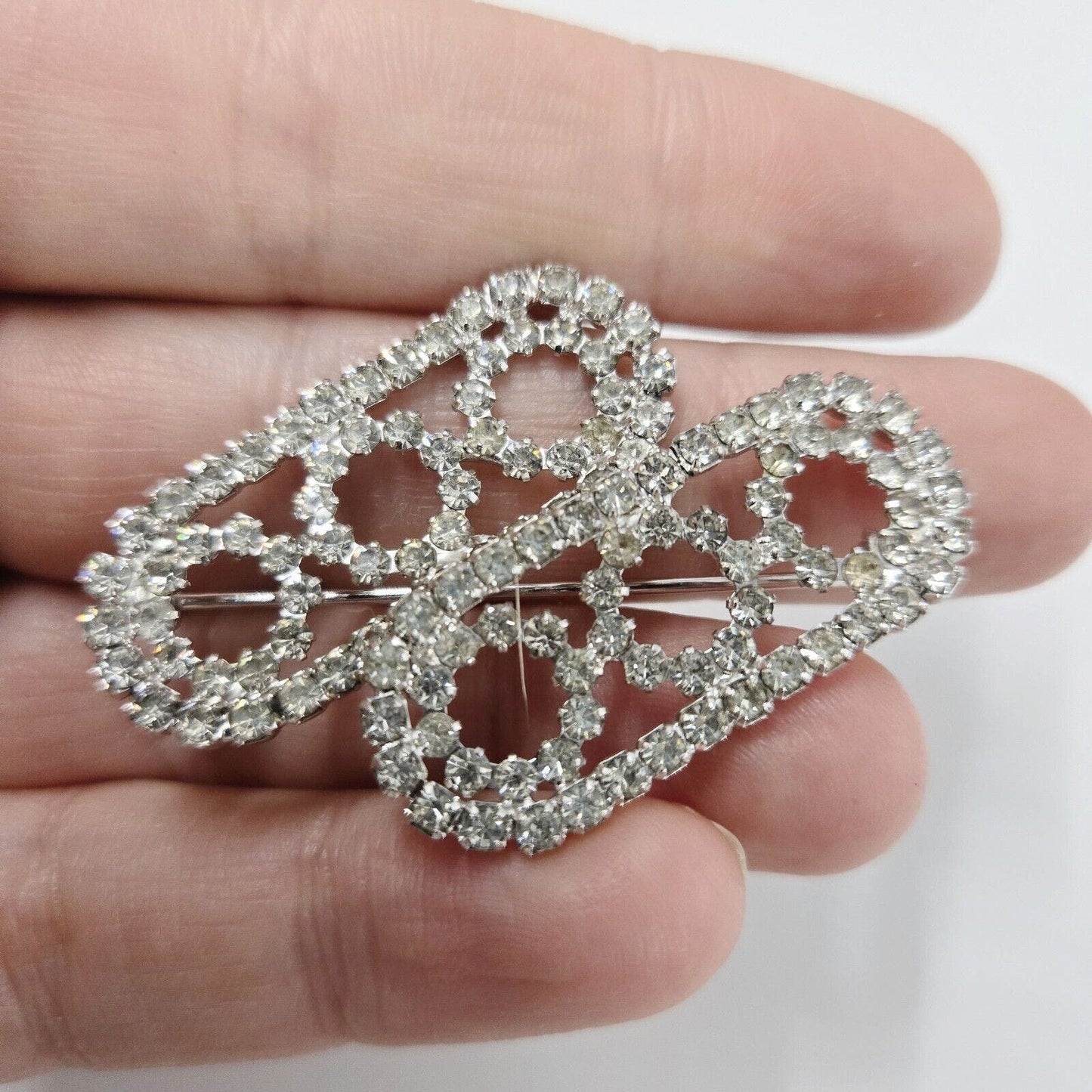 Vintage Unique Kramer New York Clear Crystal Rhinestone Brooch Pin Art Deco