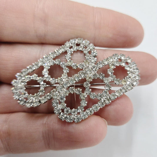 Vintage Unique Kramer New York Clear Crystal Rhinestone Brooch Pin Art Deco