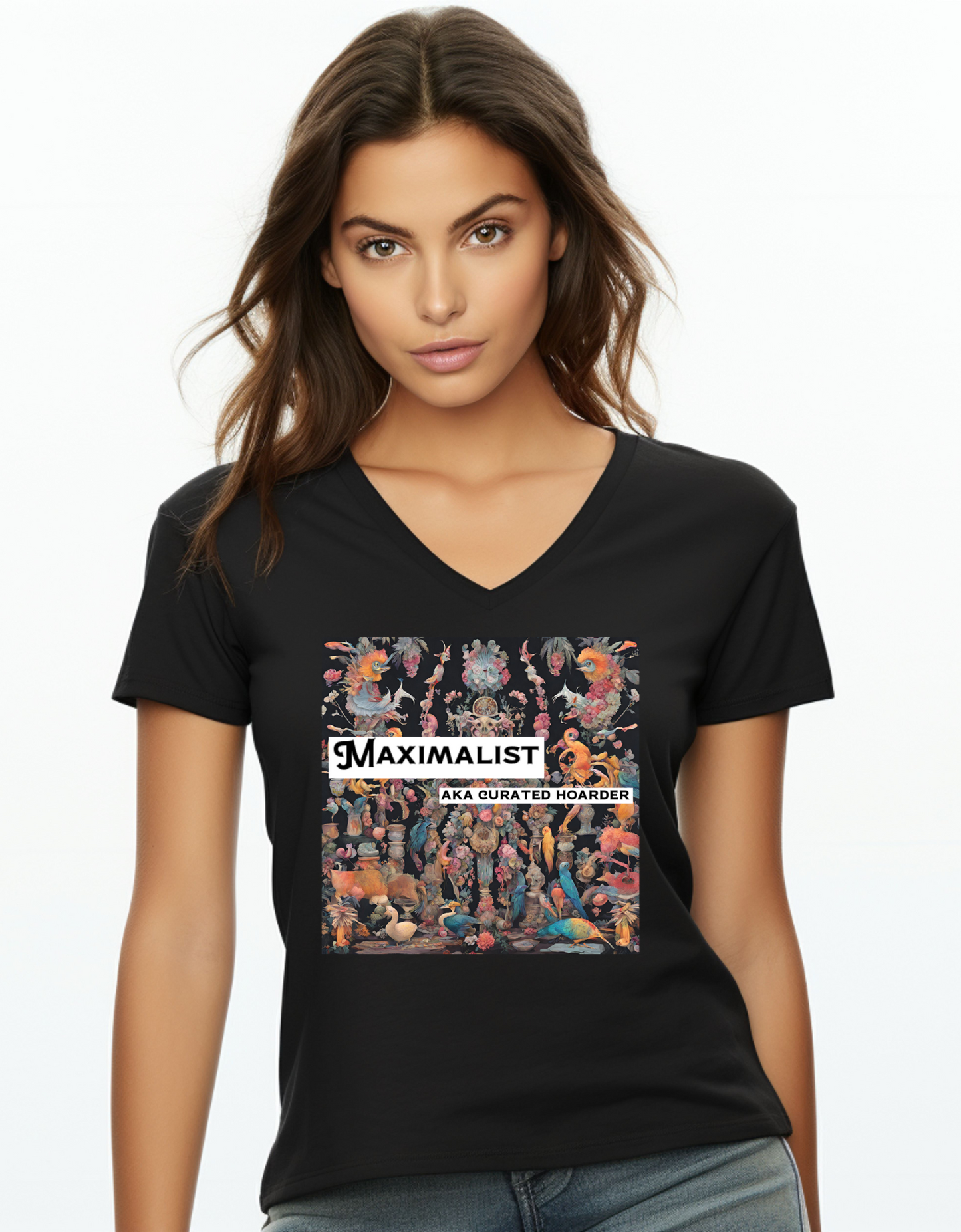 Maximalist AKA Curated Hoarder Thrifting Unisex Jersey Short Sleeve V-Neck Tee Funny Gift