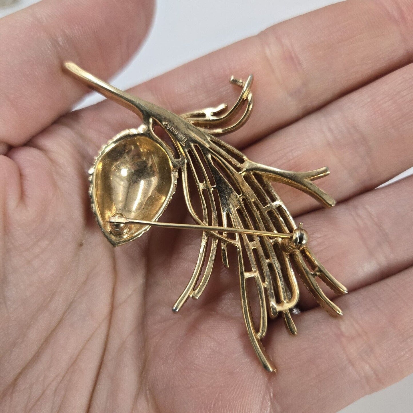 Alfred Phillipe 'Egrets' 1950's 3D Trifari Crown Goldtone Acorn Pinecorn Brooch