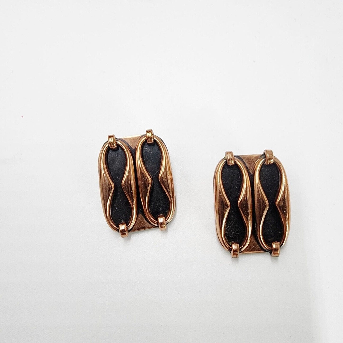 Vintage 1950s Renoir MCM "Espana" Solid Copper Clip On Earrings Square Shape