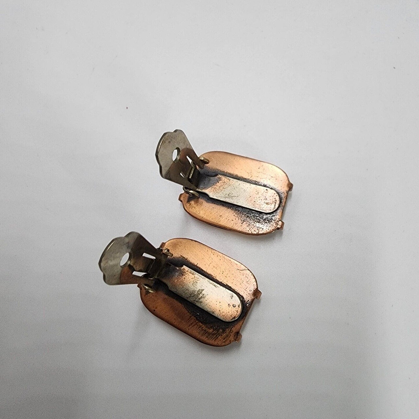 Vintage 1950s Renoir MCM "Espana" Solid Copper Clip On Earrings Square Shape