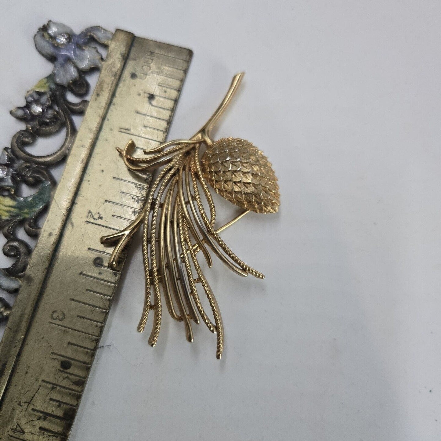 Alfred Phillipe 'Egrets' 1950's 3D Trifari Crown Goldtone Acorn Pinecorn Brooch