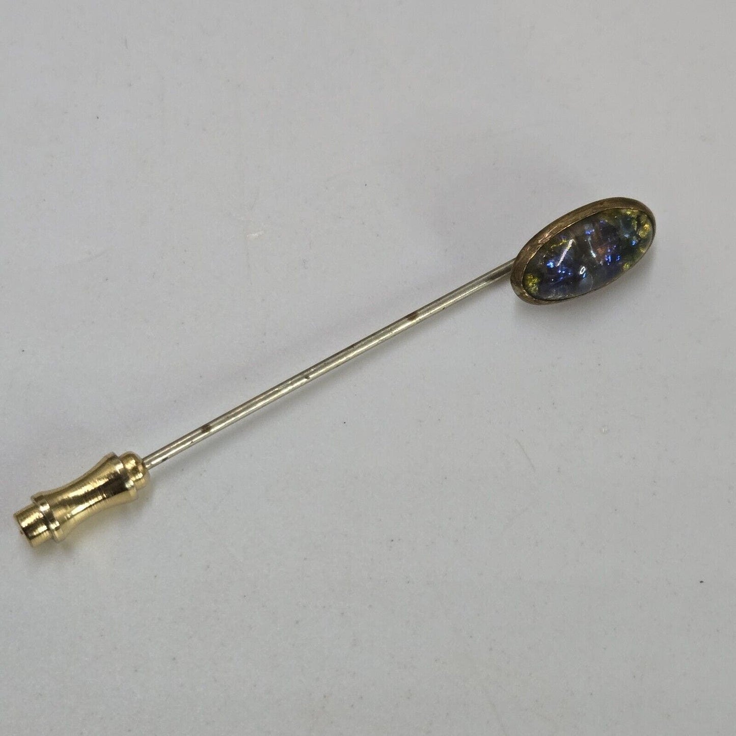 Vintage 10k Art Deco Glass Dragons Breath/Glass Jelly Opal Stick Pin